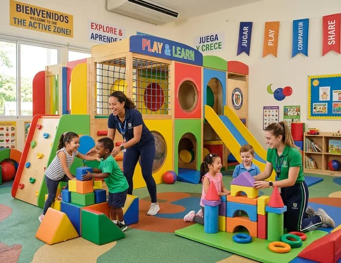 Estudiantes participando en actividades de inglés en PKES School