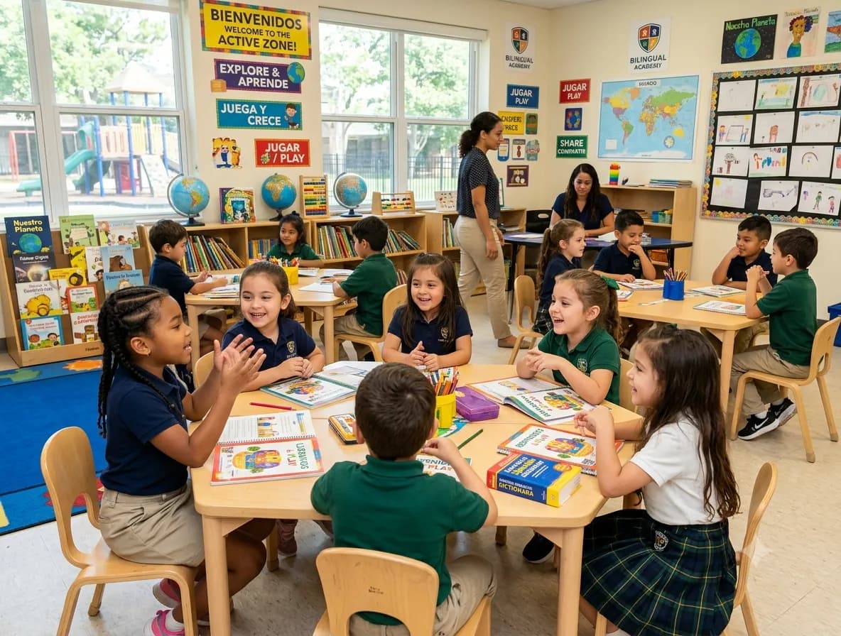 Niños aprendiendo inglés mediante experiencias participativas en PKES School
