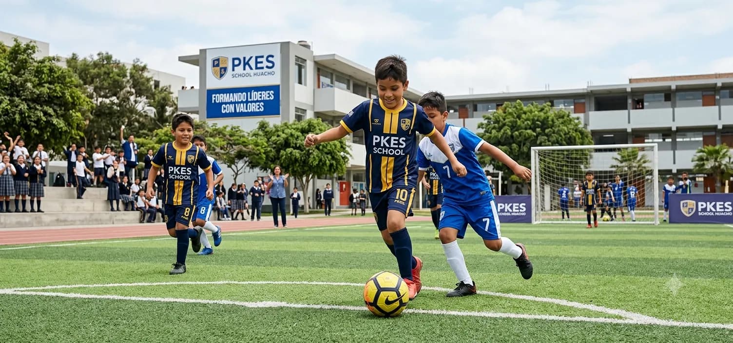 Niños practicando fútbol en PKES School